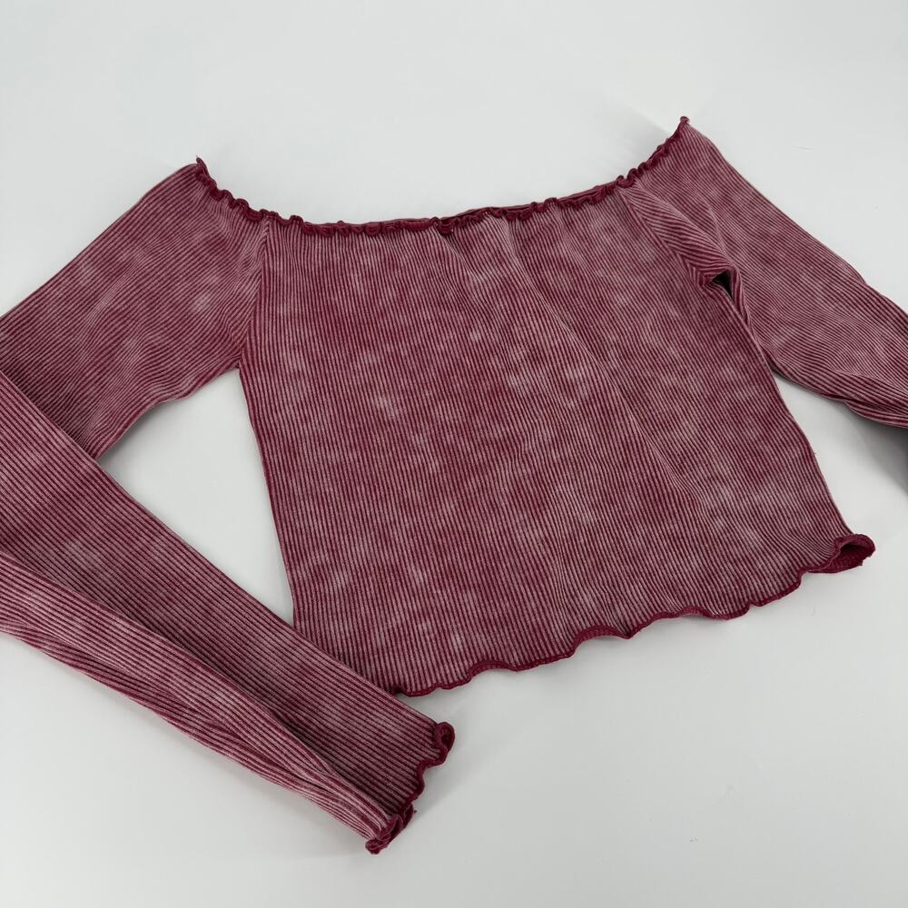 Aéropostale Mauve Ribbed Off-Shoulder Crop‎ Top - Medium
